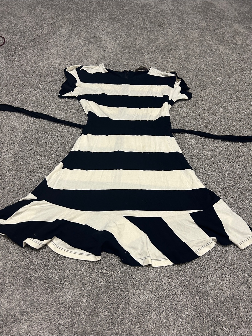 LOFT Black and White Striped Fit-and-Flare Mini Dress